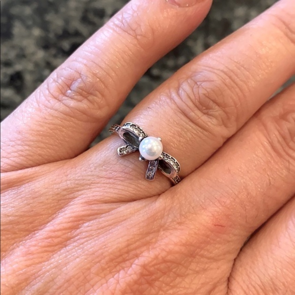 Sterling silver Pandora Look pearl Bow Ring